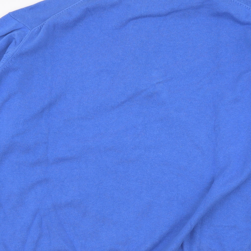 Isle Mens Blue High Neck Cotton Pullover Jumper Size 2XL