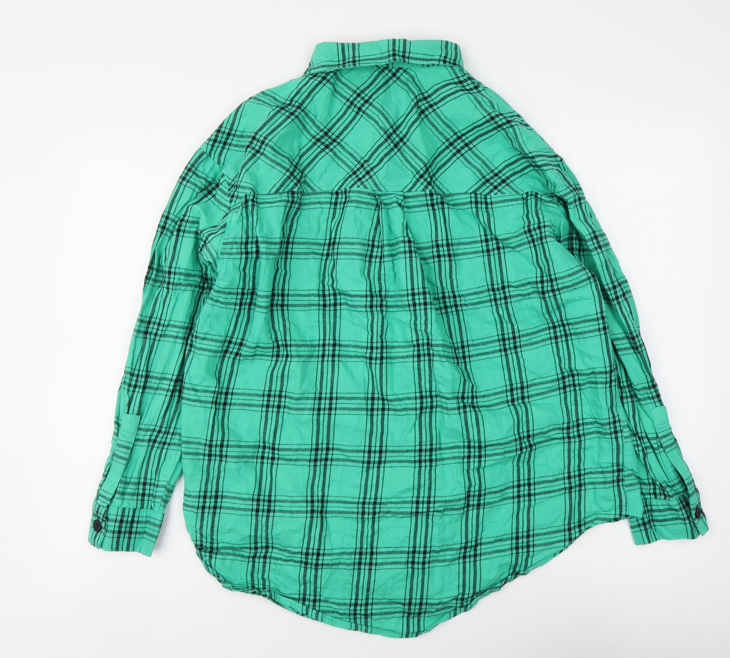 New Look Womens Green Plaid Cotton Basic Button-Up Size 12 Collared