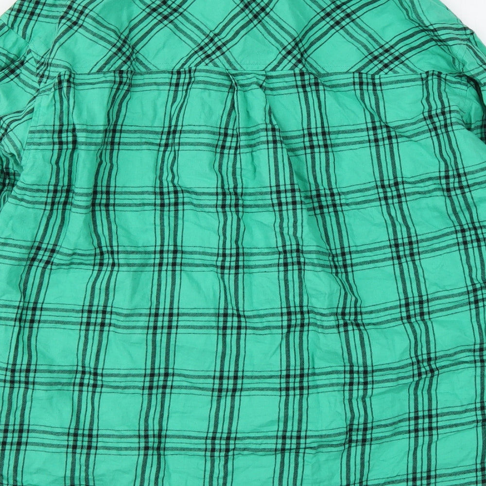 New Look Womens Green Plaid Cotton Basic Button-Up Size 12 Collared