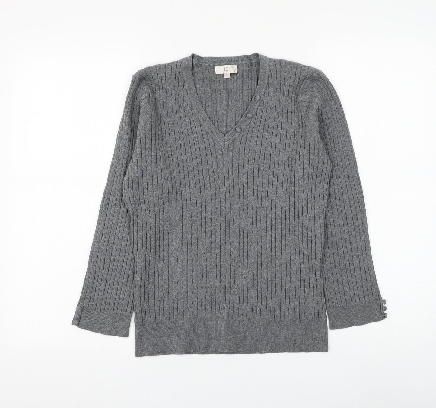 CC Womens Grey V-Neck Cotton Pullover Jumper Size L
