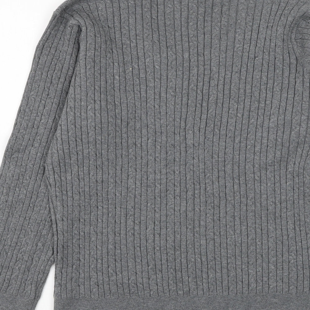 CC Womens Grey V-Neck Cotton Pullover Jumper Size L