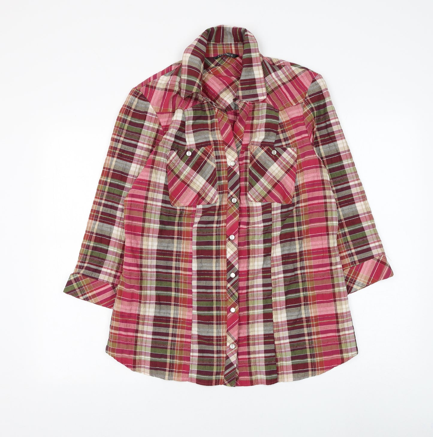 essence Womens Red Plaid Cotton Basic Button-Up Size 16 Collared
