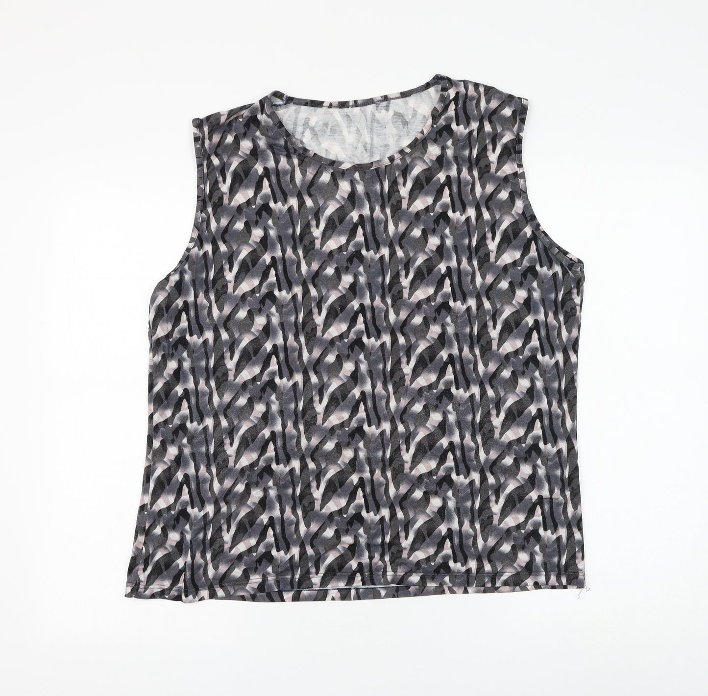 Preworn Womens Grey Geometric Viscose Basic Blouse Size L Round Neck