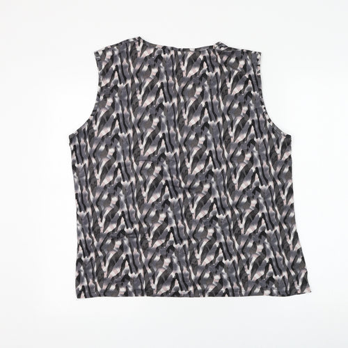 Preworn Womens Grey Geometric Viscose Basic Blouse Size L Round Neck