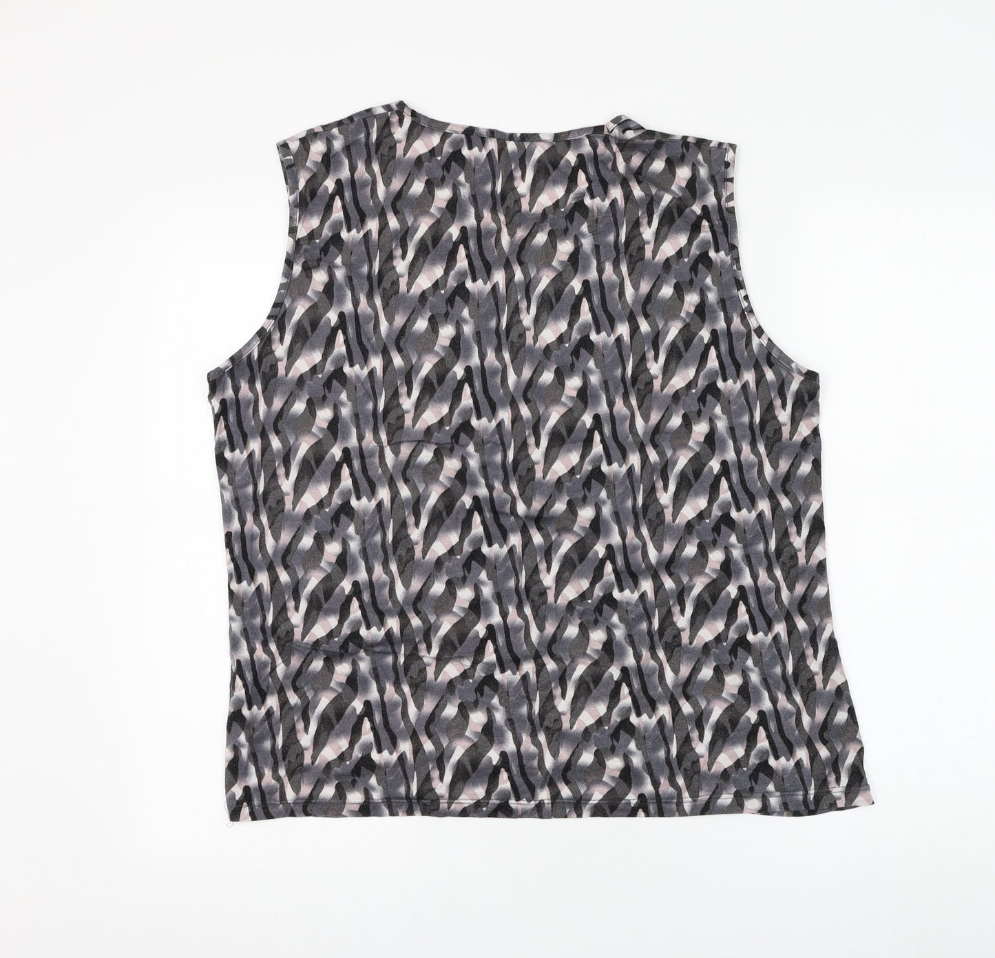 Preworn Womens Grey Geometric Viscose Basic Blouse Size L Round Neck