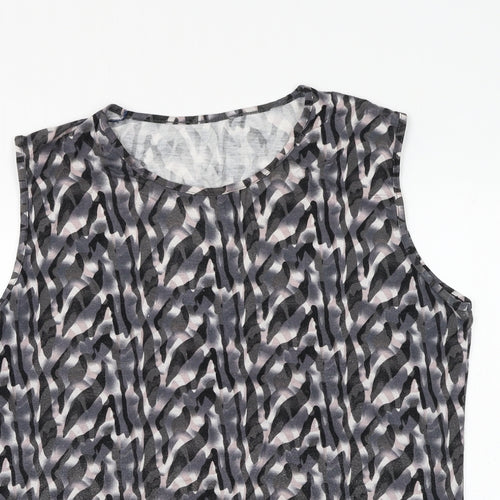 Preworn Womens Grey Geometric Viscose Basic Blouse Size L Round Neck