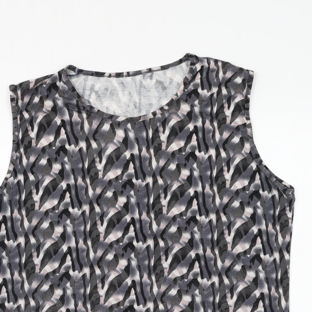 Preworn Womens Grey Geometric Viscose Basic Blouse Size L Round Neck