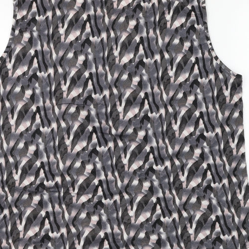 Preworn Womens Grey Geometric Viscose Basic Blouse Size L Round Neck