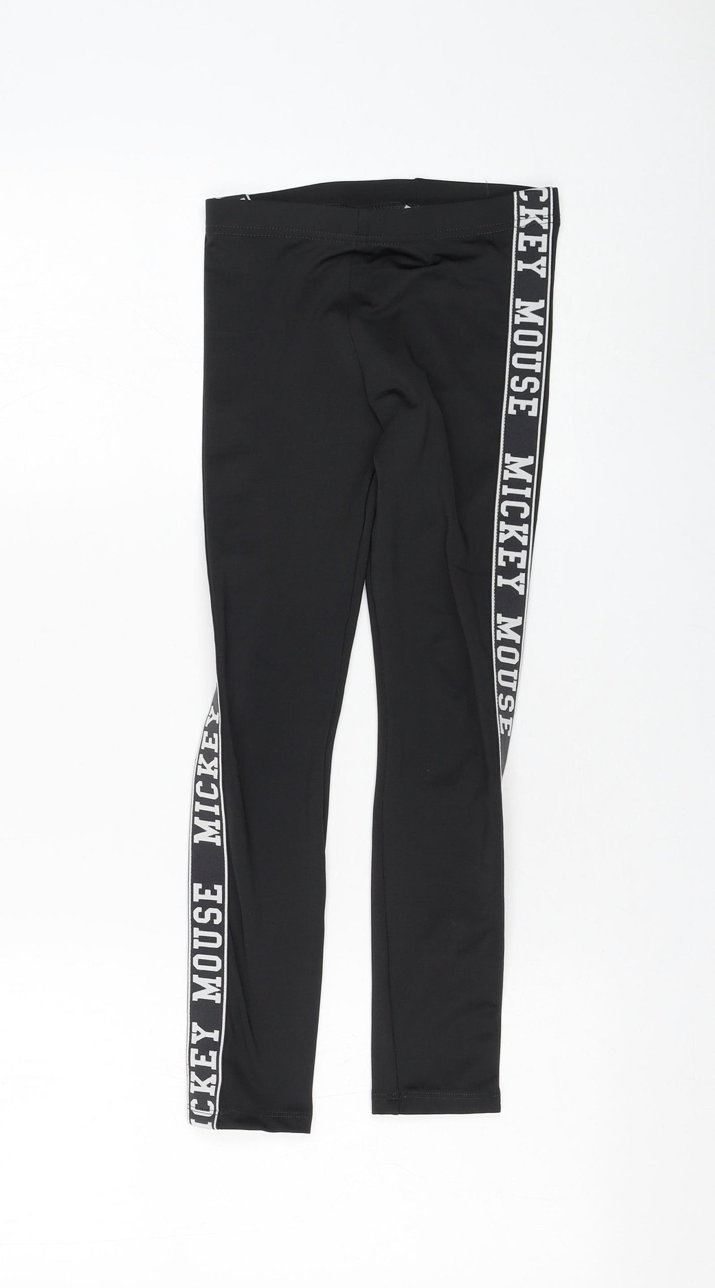 F&F Girls Black Polyester Jogger Trousers Size 7-8 Years Regular Pullover - Mickey Mouse Leggings