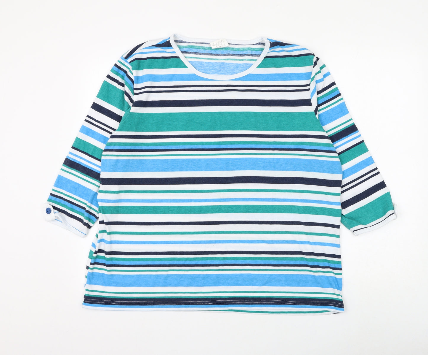 Anne De Lancay Womens Multicoloured Striped Polyester Basic T-Shirt Size XL Round Neck