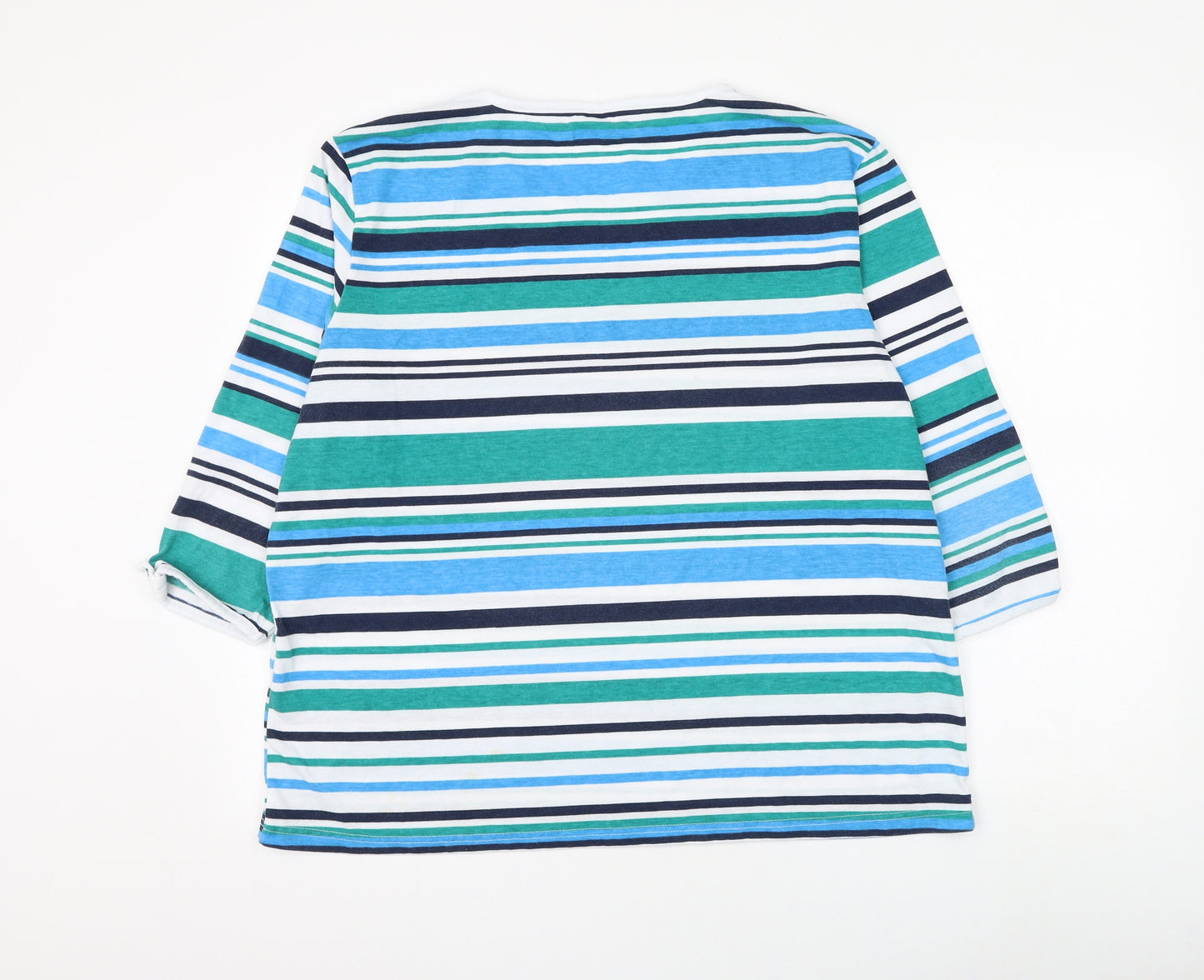 Anne De Lancay Womens Multicoloured Striped Polyester Basic T-Shirt Size XL Round Neck