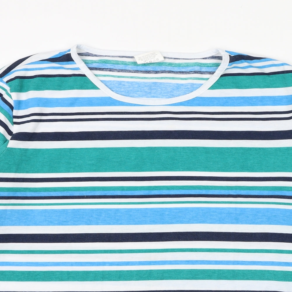 Anne De Lancay Womens Multicoloured Striped Polyester Basic T-Shirt Size XL Round Neck