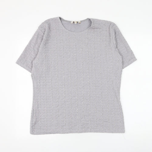 Bonmarché Womens Grey Geometric Polyester Basic Blouse Size XL Round Neck