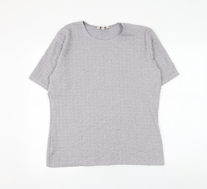 Bonmarché Womens Grey Geometric Polyester Basic Blouse Size XL Round Neck