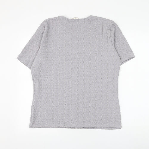 Bonmarché Womens Grey Geometric Polyester Basic Blouse Size XL Round Neck