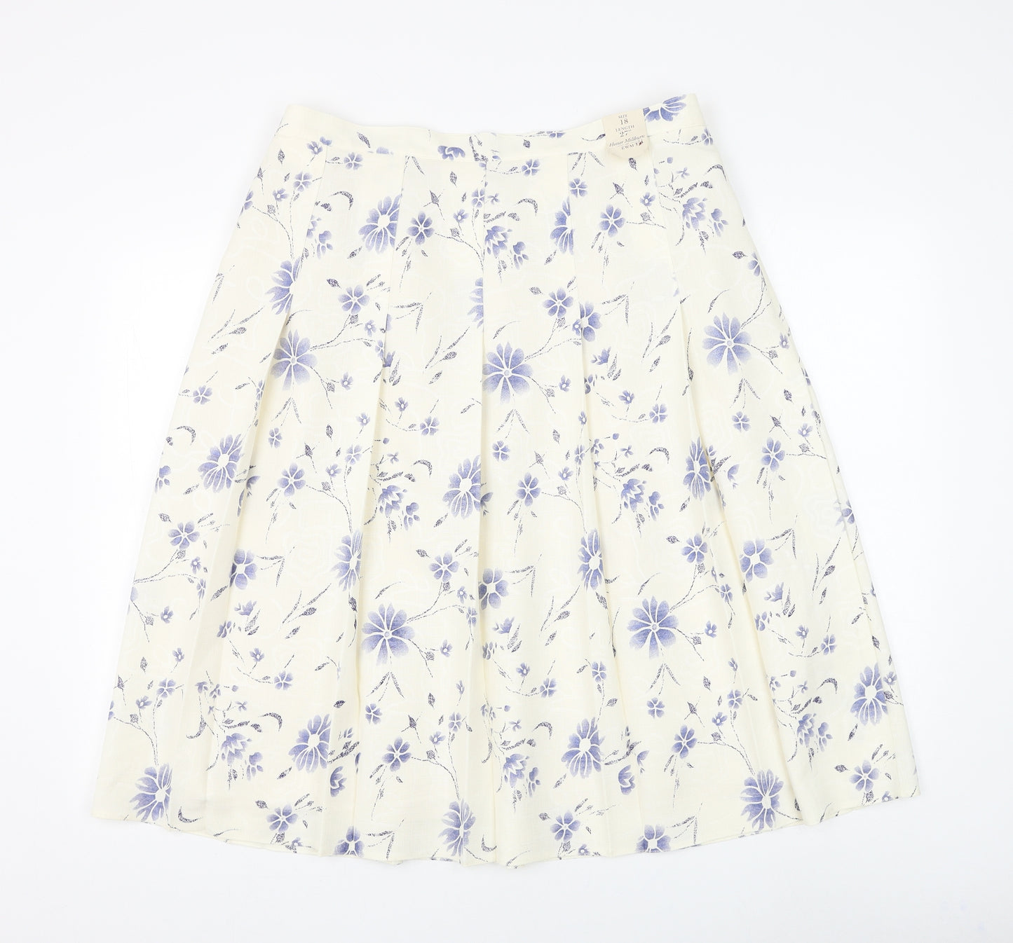 EWM Womens White Floral Polyester Pleated Skirt Size 18 Zip
