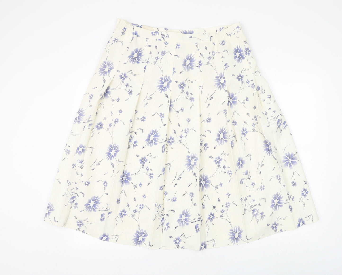 EWM Womens White Floral Polyester Pleated Skirt Size 18 Zip