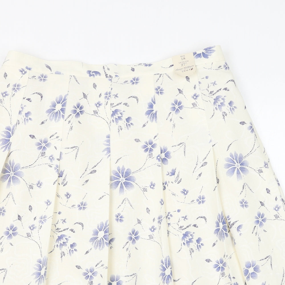 EWM Womens White Floral Polyester Pleated Skirt Size 18 Zip