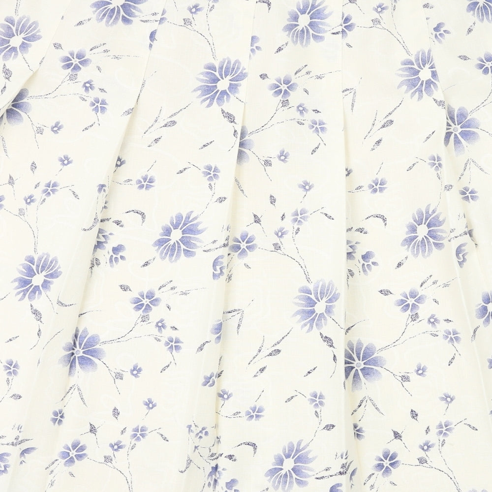 EWM Womens White Floral Polyester Pleated Skirt Size 18 Zip