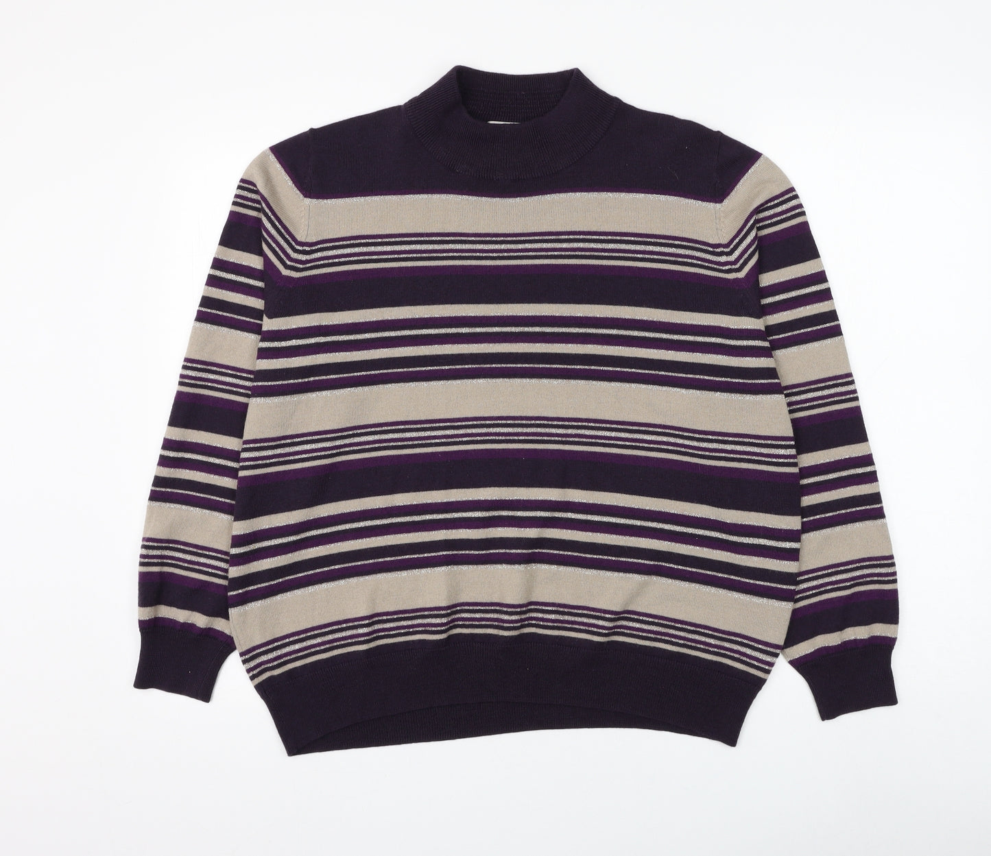 Marks and Spencer Womens Purple Mock Neck Striped Acrylic Pullover Jumper Size 22