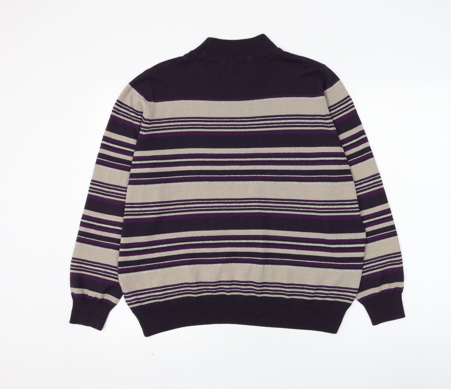 Marks and Spencer Womens Purple Mock Neck Striped Acrylic Pullover Jumper Size 22