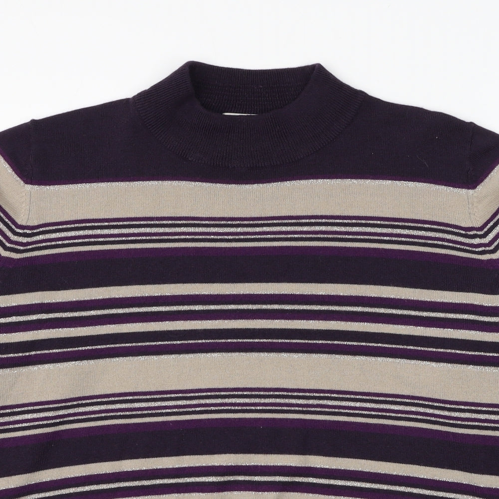 Marks and Spencer Womens Purple Mock Neck Striped Acrylic Pullover Jumper Size 22