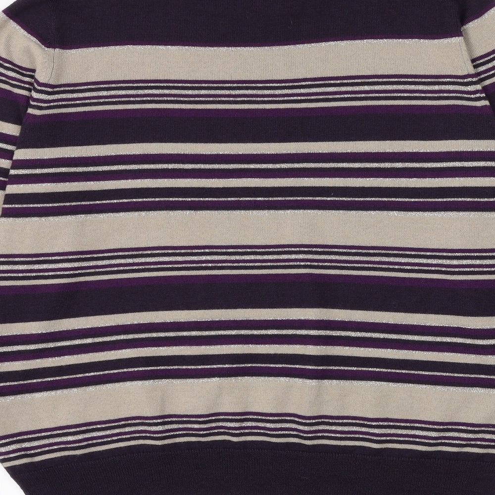 Marks and Spencer Womens Purple Mock Neck Striped Acrylic Pullover Jumper Size 22
