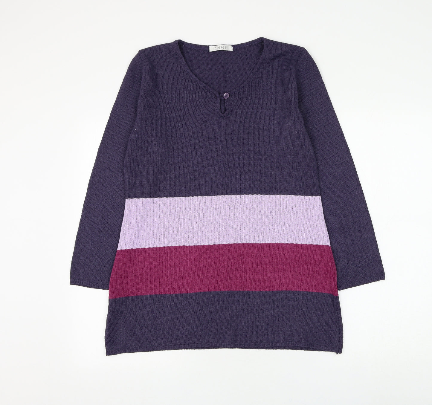 George Womens Purple Scoop Neck Striped Acrylic Pullover Jumper Size 12