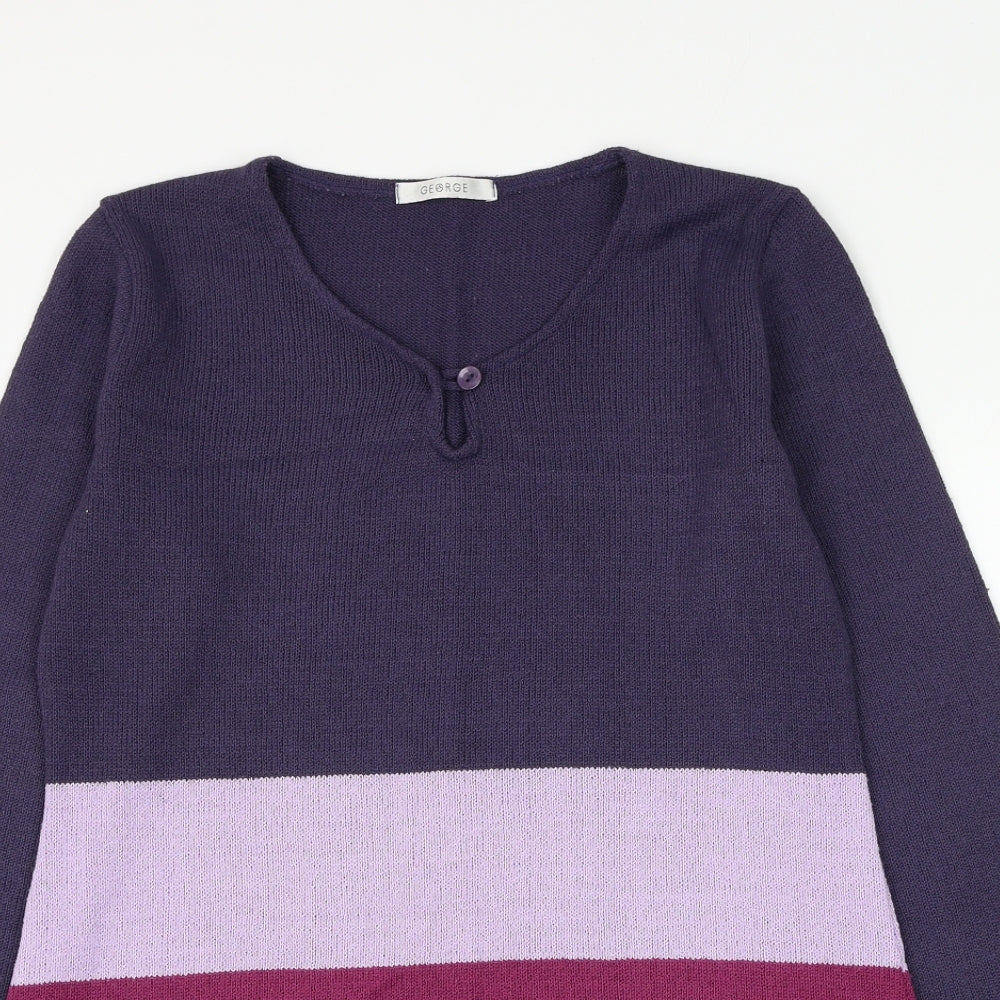 George Womens Purple Scoop Neck Striped Acrylic Pullover Jumper Size 12