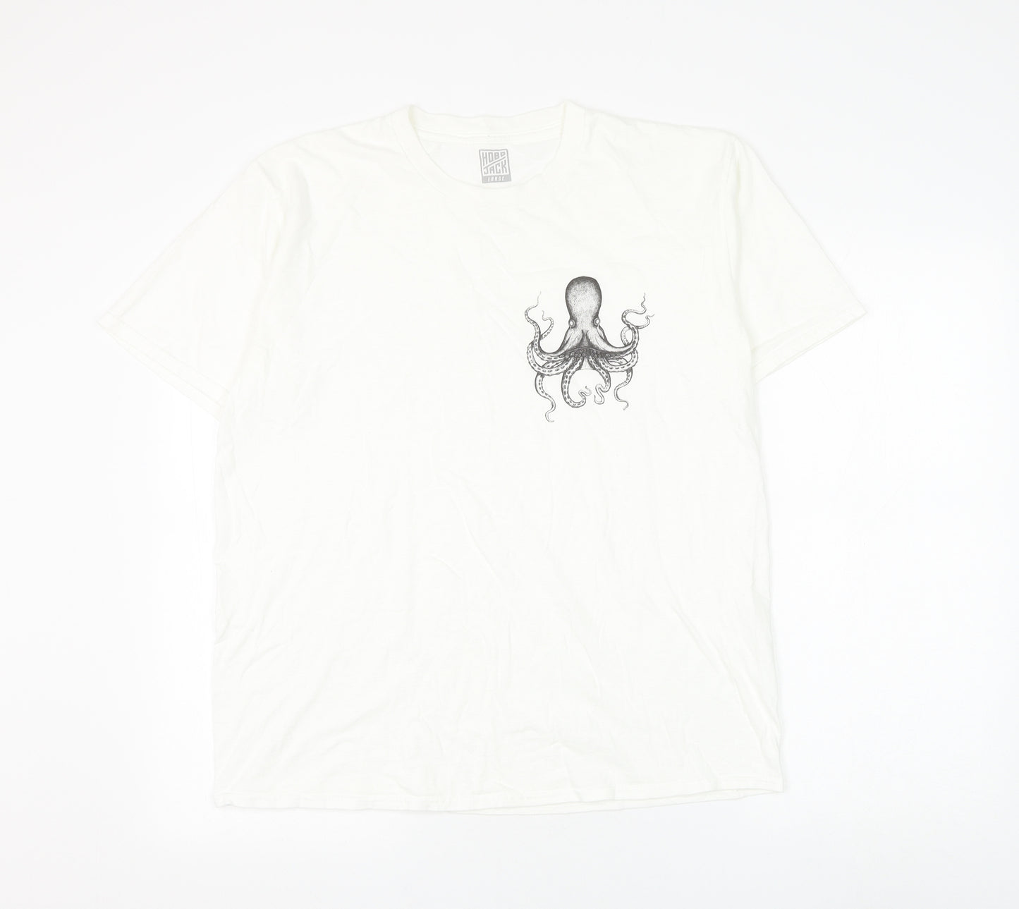 Hobb Jack Mens White Polyester T-Shirt Size L Round Neck - Octopus