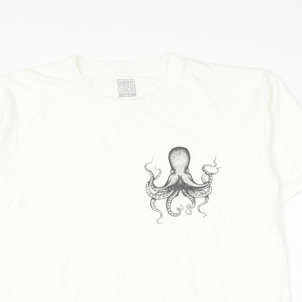 Hobb Jack Mens White Polyester T-Shirt Size L Round Neck - Octopus
