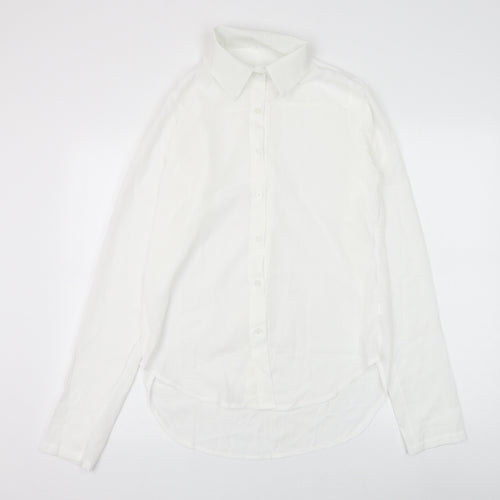 Preworn Womens White Cotton Basic Button-Up Size L Collared
