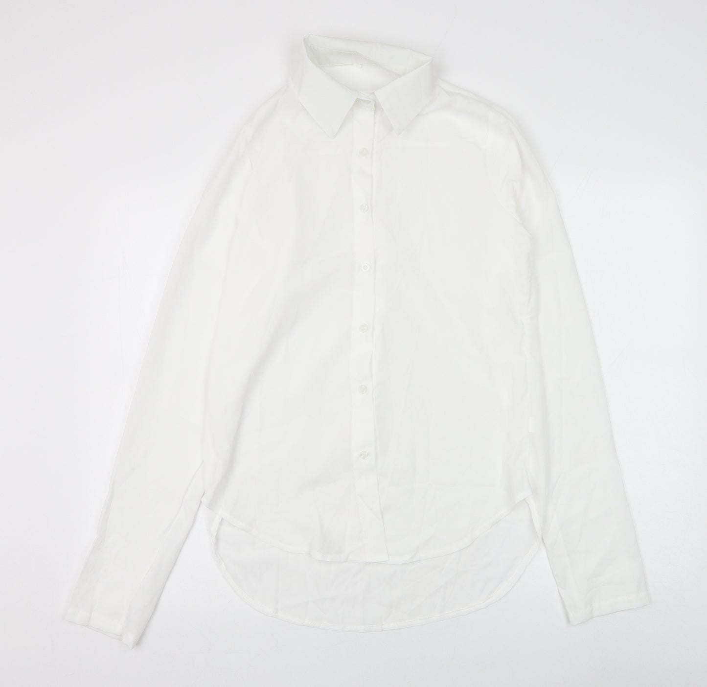 Preworn Womens White Cotton Basic Button-Up Size L Collared