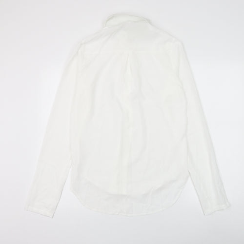 Preworn Womens White Cotton Basic Button-Up Size L Collared