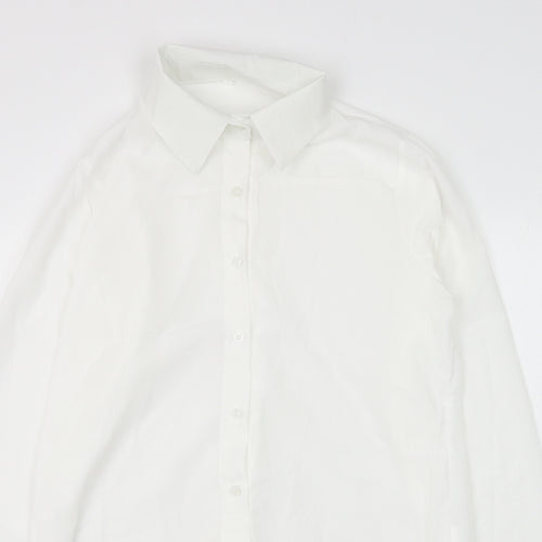 Preworn Womens White Cotton Basic Button-Up Size L Collared