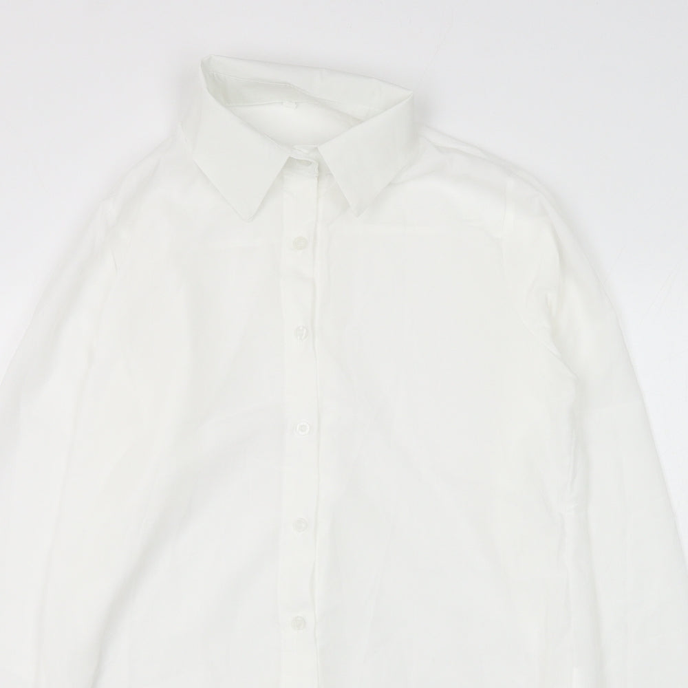 Preworn Womens White Cotton Basic Button-Up Size L Collared
