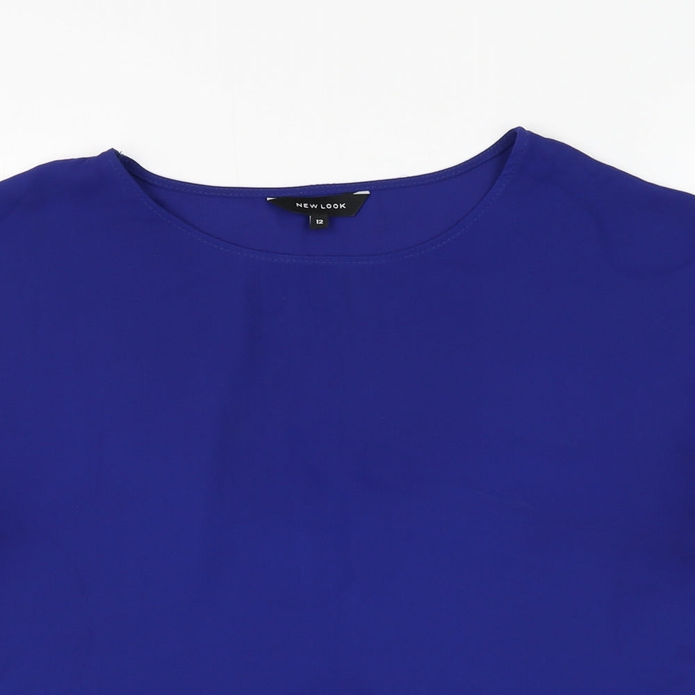New Look Womens Blue Polyester Basic Blouse Size 12 Boat Neck