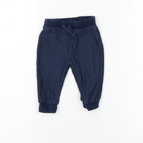 F&F Boys Blue Cotton Jogger Trousers Size 3-6 Months Drawstring
