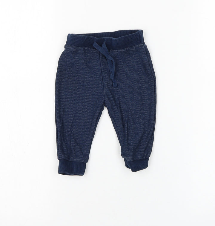 F&F Boys Blue Cotton Jogger Trousers Size 3-6 Months Drawstring