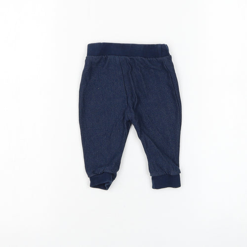 F&F Boys Blue Cotton Jogger Trousers Size 3-6 Months Drawstring