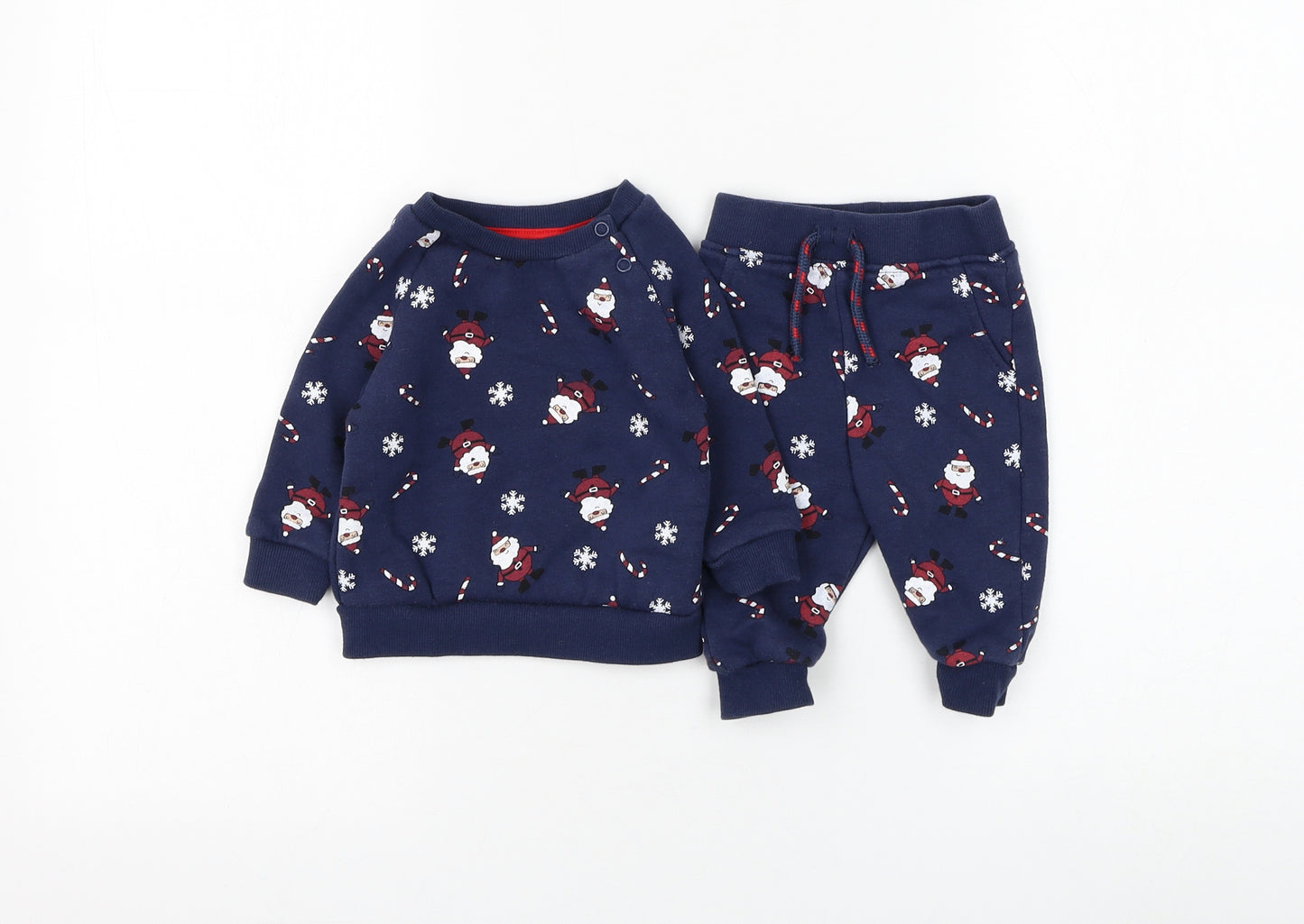 Primark Boys Blue Geometric Cotton Trousers Set Outfit/Set Size 3-6 Months Button - Santa Claus Sweatshirt & Jogger Set