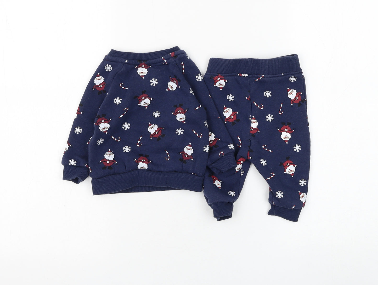 Primark Boys Blue Geometric Cotton Trousers Set Outfit/Set Size 3-6 Months Button - Santa Claus Sweatshirt & Jogger Set