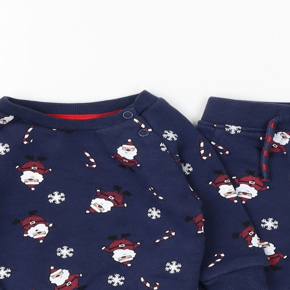 Primark Boys Blue Geometric Cotton Trousers Set Outfit/Set Size 3-6 Months Button - Santa Claus Sweatshirt & Jogger Set