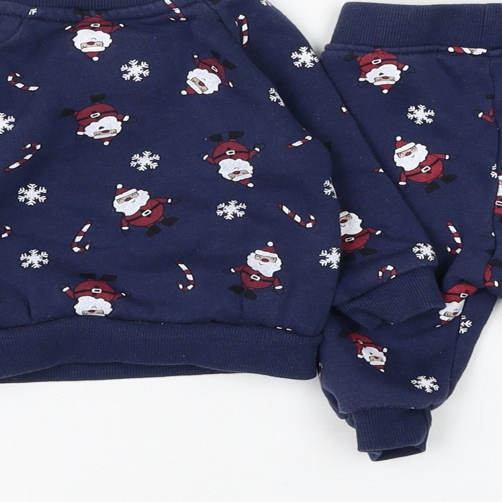 Primark Boys Blue Geometric Cotton Trousers Set Outfit/Set Size 3-6 Months Button - Santa Claus Sweatshirt & Jogger Set