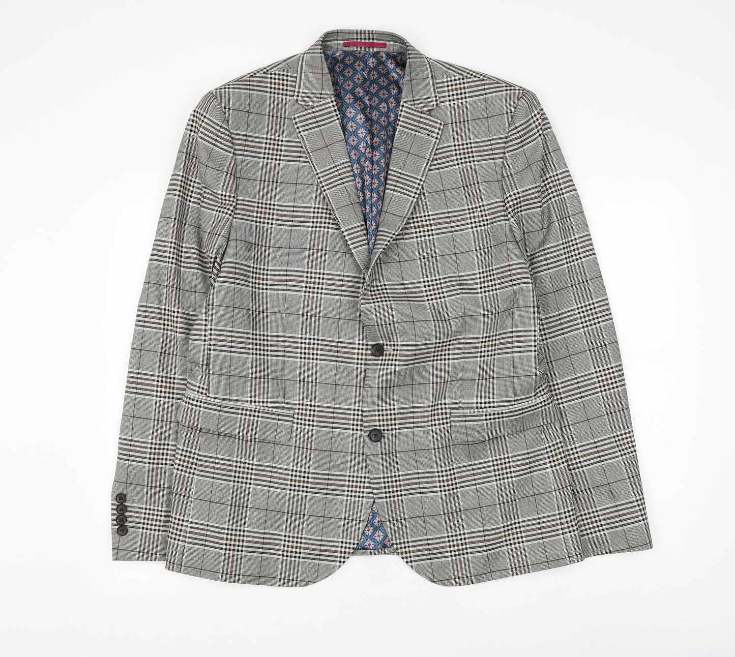NEXT Mens Grey Check Polyester Jacket Suit Jacket Size 44