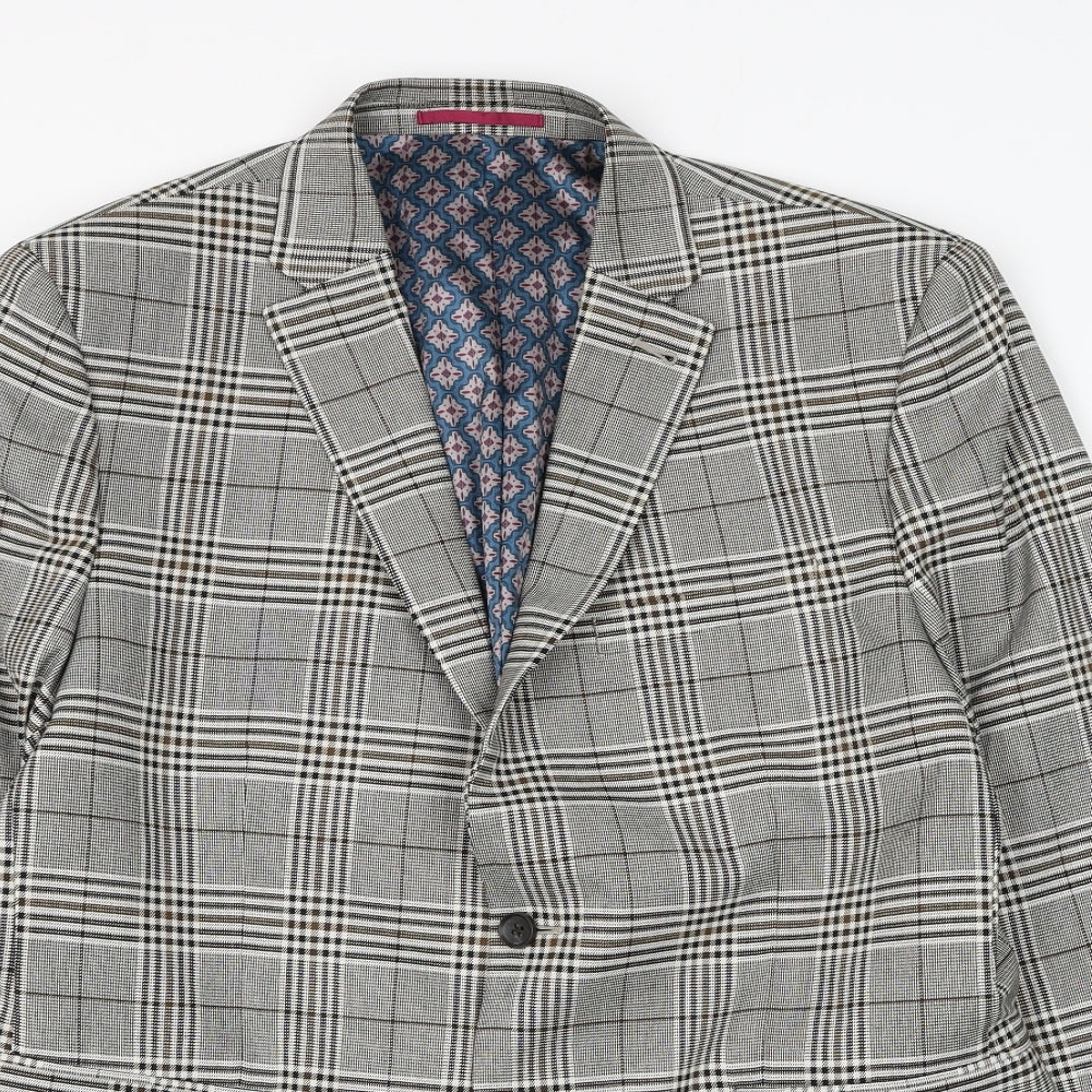 NEXT Mens Grey Check Polyester Jacket Suit Jacket Size 44