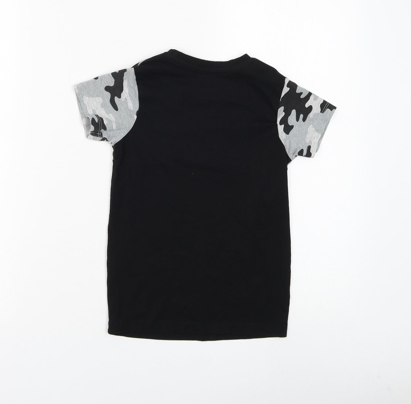 Matalan Boys Black Camouflage Cotton Basic T-Shirt Size 6 Years Round Neck Pullover - World Wide