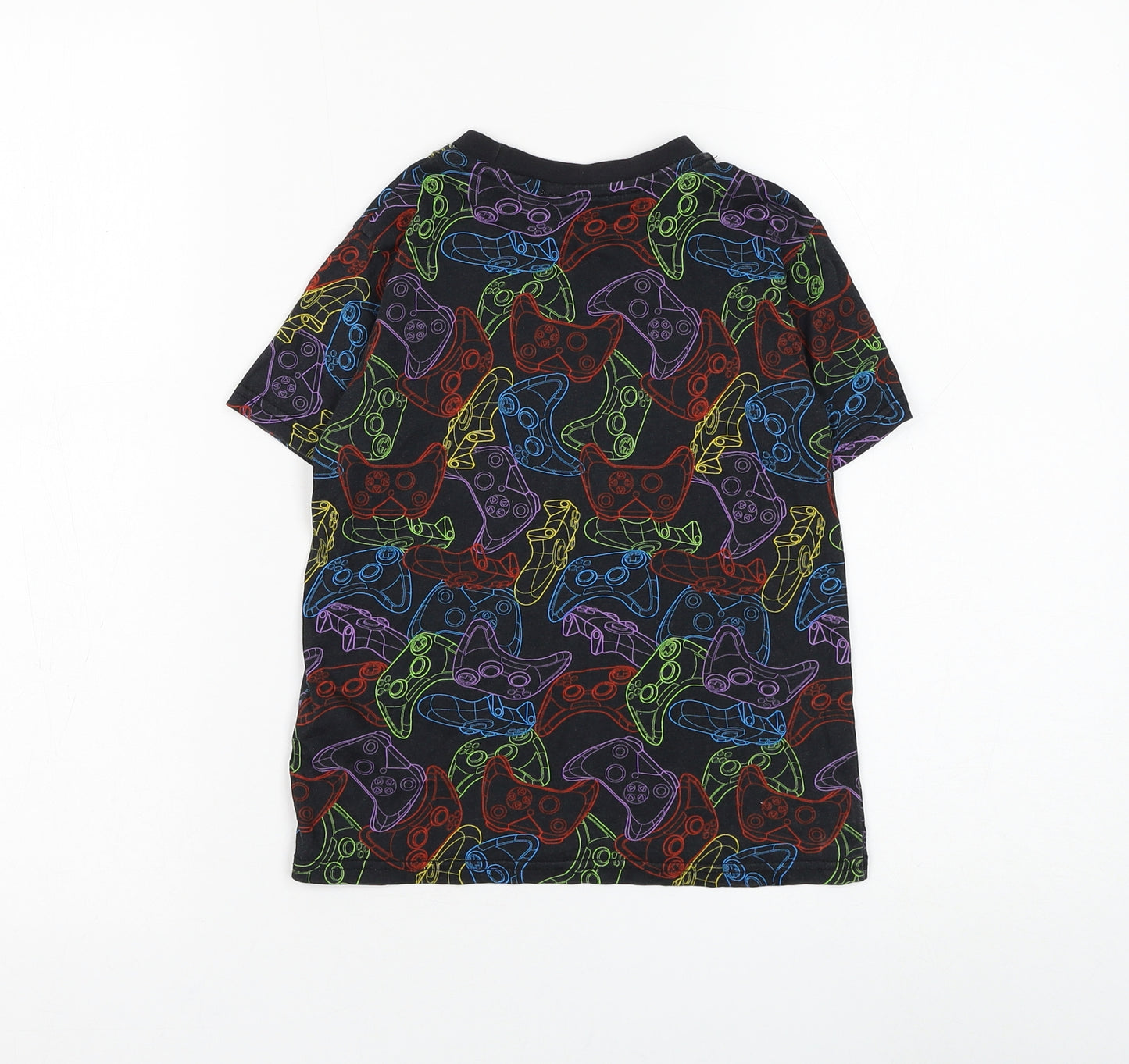 George Boys Black Geometric Cotton Basic T-Shirt Size 6-7 Years Round Neck Pullover - Gaming