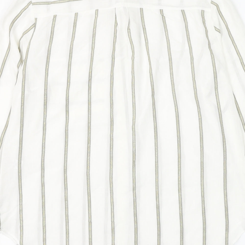 George Womens White Striped Viscose Basic Button-Up Size 10 Collared
