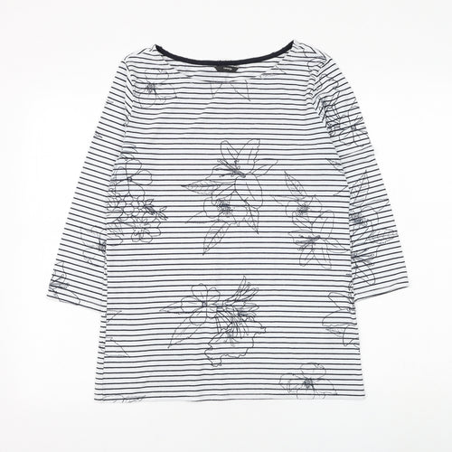 George Womens White Striped Polyester Basic T-Shirt Size 10 Boat Neck - Flower
